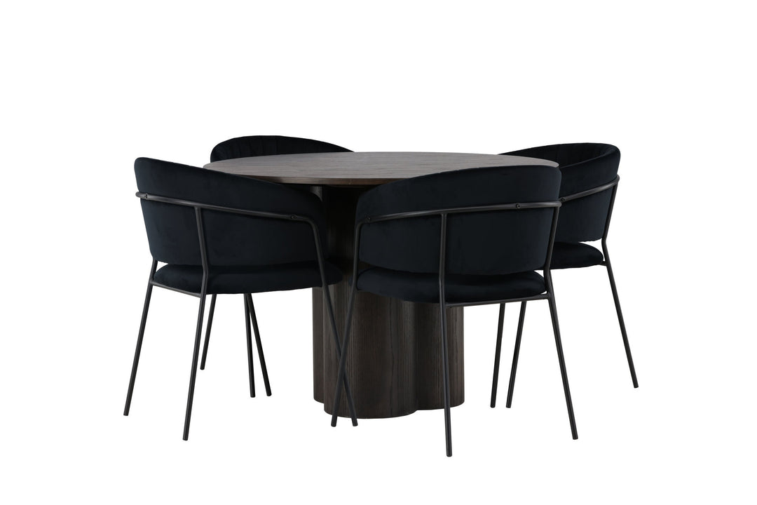 Venture Home Olivia Dining Table - Mocca / Mocca Veneer +Selma Dining Chair - Black / Black Velvet _4
