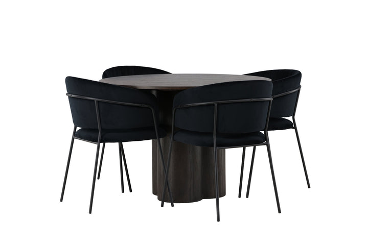 Venture Home Olivia Dining Table - Mocca / Mocca Veneer +Selma Dining Chair - Black / Black Velvet _4