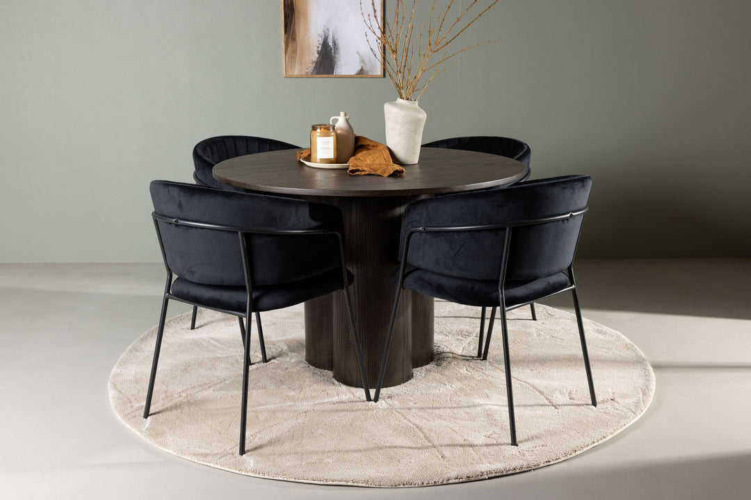 Venture Home Olivia Dining Table - Mocca / Mocca Veneer +Selma Dining Chair - Black / Black Velvet _4