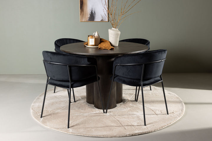 Venture Home Olivia Dining Table - Mocca / Mocca Veneer +Selma Dining Chair - Black / Black Velvet _4