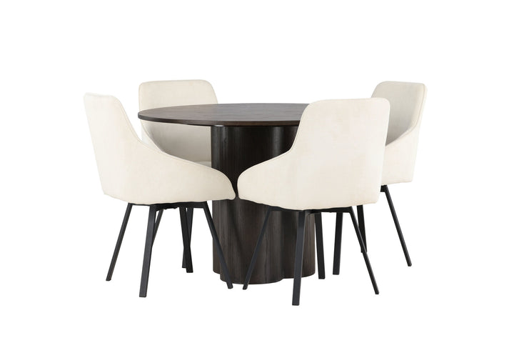 Venture Home Olivia Dining Table - Mocca / Mocca Veneer +Rosie Dining Chair - Black / Beige Fabric _4