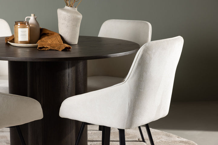 Venture Home Olivia Dining Table - Mocca / Mocca Veneer +Rosie Dining Chair - Black / Beige Fabric _4