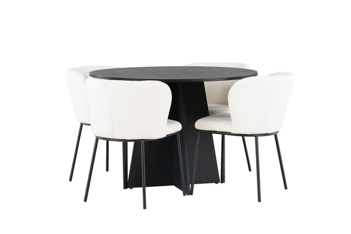 Venture Home Bootcut Round Dining Table - Black / Black Fanéer +Edina Dining Chair - Black / White Boucle _4