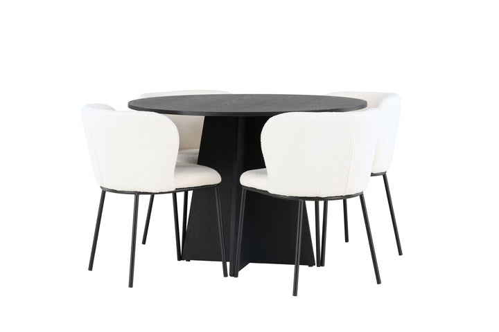 Venture Home Bootcut Round Dining Table - Black / Black Fanéer +Edina Dining Chair - Black / White Boucle _4