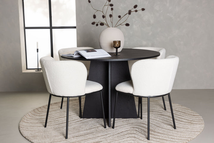 Venture Home Bootcut Round Dining Table - Black / Black Fanéer +Edina Dining Chair - Black / White Boucle _4