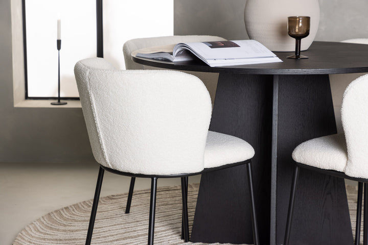 Venture Home Bootcut Round Dining Table - Black / Black Fanéer +Edina Dining Chair - Black / White Boucle _4