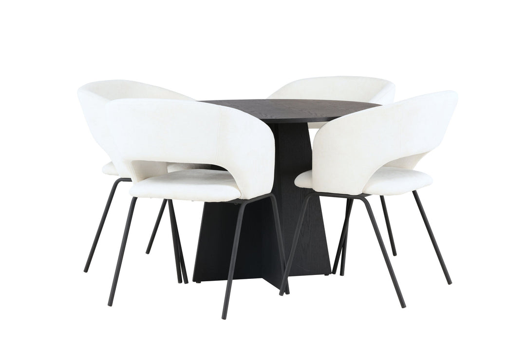 Venture Home Bootcut Round Dining Table - Black / Black Fanéer +Day Dining Chair - Matte black / White Linen _4