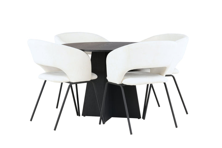 Venture Home Bootcut Round Dining Table - Black / Black Fanéer +Day Dining Chair - Matte black / White Linen _4