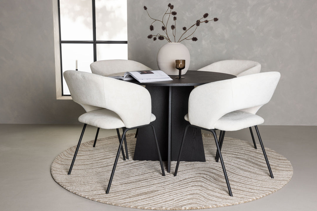 Venture Home Bootcut Round Dining Table - Black / Black Fanéer +Day Dining Chair - Matte black / White Linen _4