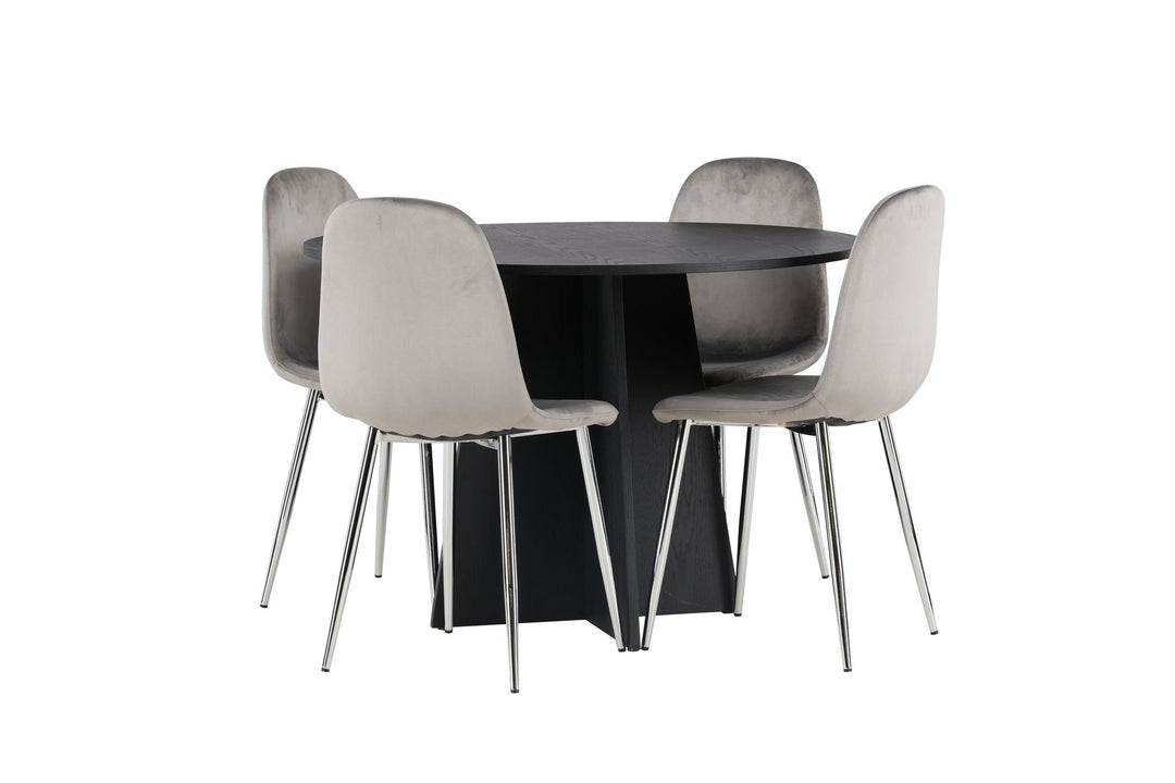 Venture Home Bootcut Round Dining Table - Black / Black Fanéer +Eva Dining Chair - Light grey / Light grey Velvet _4