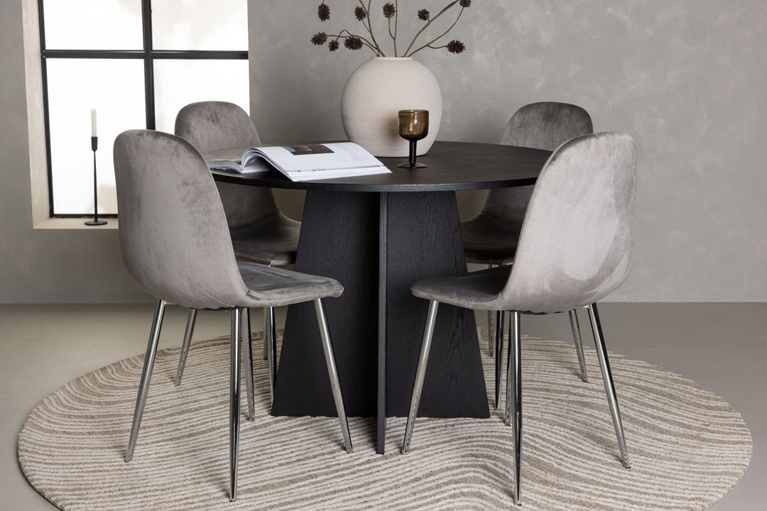 Venture Home Bootcut Round Dining Table - Black / Black Fanéer +Eva Dining Chair - Light grey / Light grey Velvet _4