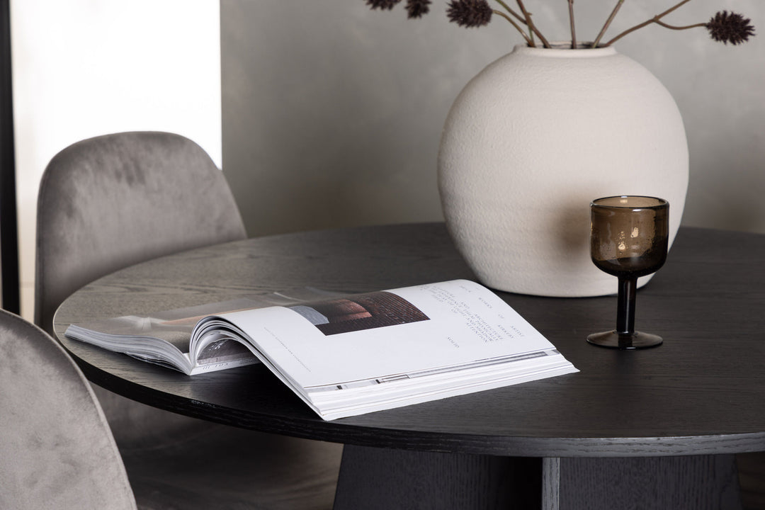 Venture Home Bootcut Round Dining Table - Black / Black Fanéer +Eva Dining Chair - Light grey / Light grey Velvet _4