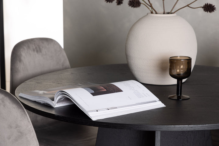 Venture Home Bootcut Round Dining Table - Black / Black Fanéer +Eva Dining Chair - Light grey / Light grey Velvet _4