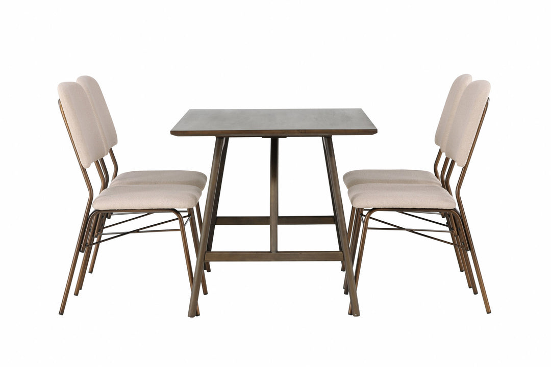 Venture Home Kaseidon Dining Table - Rubberwood / Dark Brown MDF +Seda Dining Chair - Matte brown / Beige Fabric _4