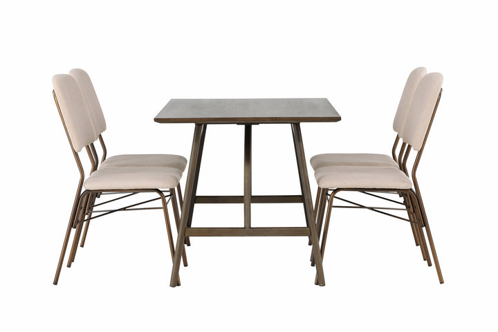 Venture Home Kaseidon Dining Table - Rubberwood / Dark Brown MDF +Seda Dining Chair - Matte brown / Beige Fabric _4