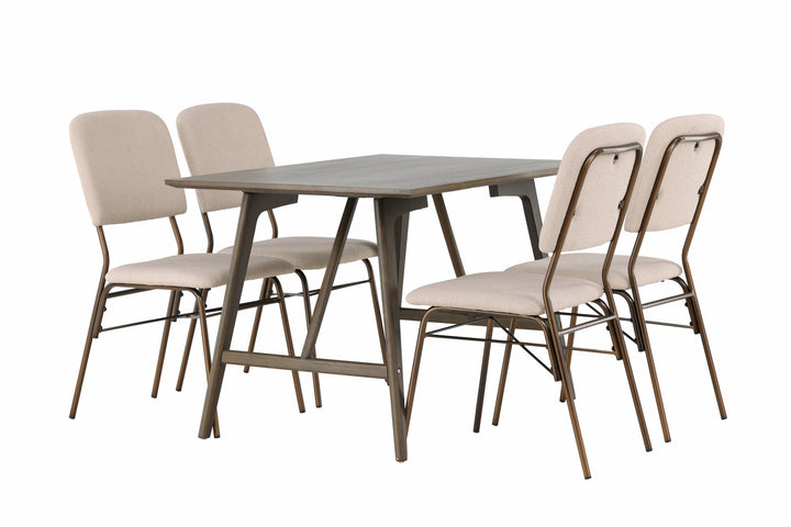 Venture Home Kaseidon Dining Table - Rubberwood / Dark Brown MDF +Seda Dining Chair - Matte brown / Beige Fabric _4