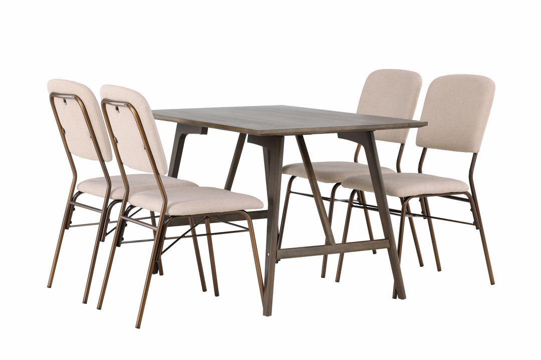 Venture Home Kaseidon Dining Table - Rubberwood / Dark Brown MDF +Seda Dining Chair - Matte brown / Beige Fabric _4