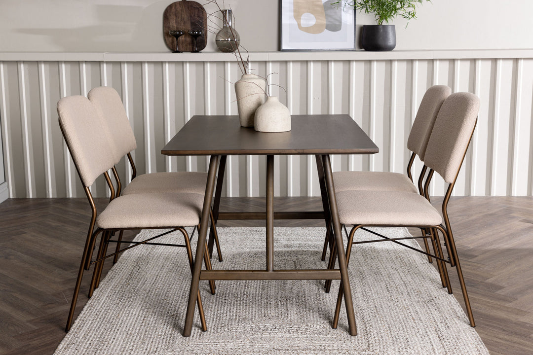 Venture Home Kaseidon Dining Table - Rubberwood / Dark Brown MDF +Seda Dining Chair - Matte brown / Beige Fabric _4