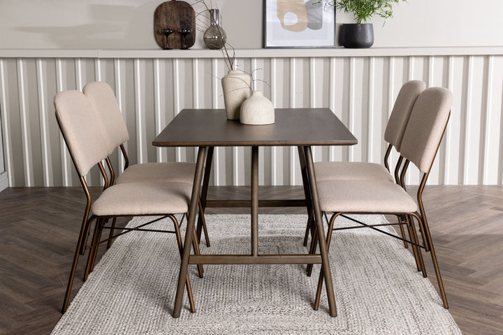 Venture Home Kaseidon Dining Table - Rubberwood / Dark Brown MDF +Seda Dining Chair - Matte brown / Beige Fabric _4
