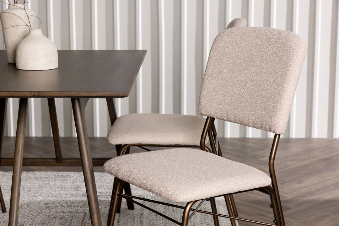 Venture Home Kaseidon Dining Table - Rubberwood / Dark Brown MDF +Seda Dining Chair - Matte brown / Beige Fabric _4