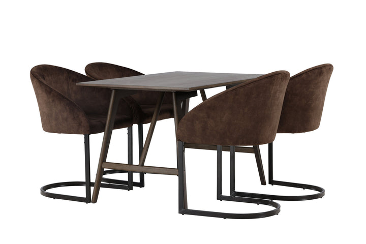 Venture Home Kaseidon Dining Table - Rubberwood / Dark Brown MDF +Evening Dining Chair - Matte brown / Brown Fabric _4