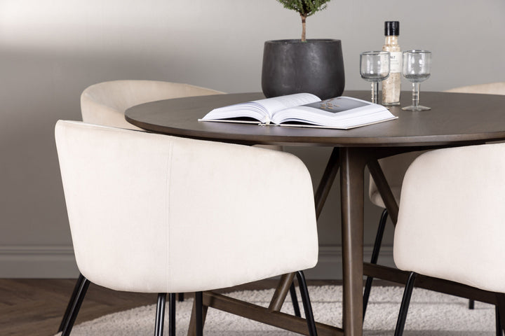 Venture Home Kaseidon Dining Table - Round - Rubberwood / Dark Brown MDF +Berit Chair - Black / Beige Velvet _4