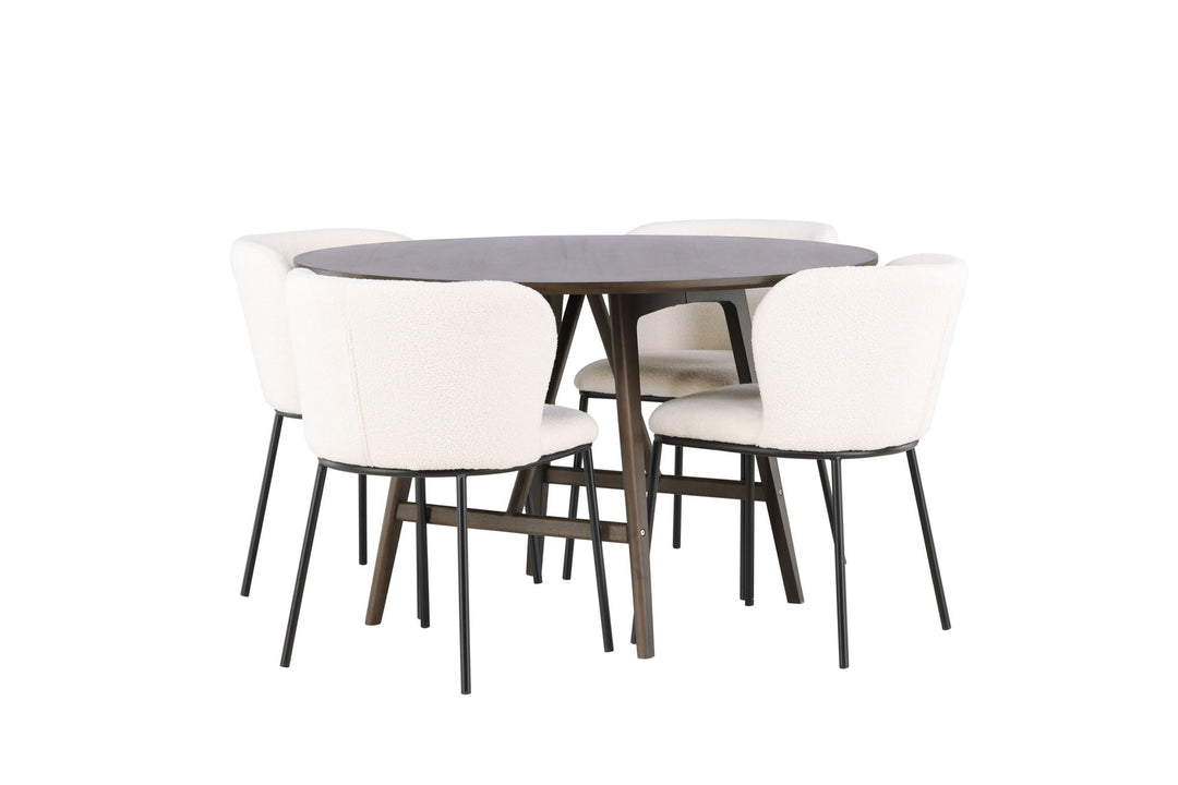 Venture Home Kaseidon Dining Table - Round - Rubberwood / Dark Brown MDF +Edina Dining Chair - Black / White Boucle _4