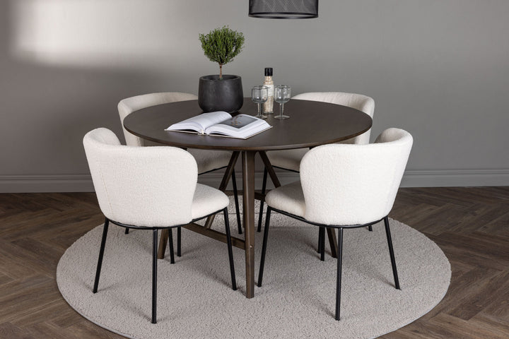 Venture Home Kaseidon Dining Table - Round - Rubberwood / Dark Brown MDF +Edina Dining Chair - Black / White Boucle _4