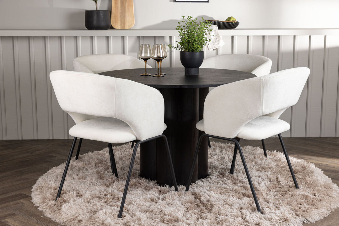 Venture Home Olivia Dining Table - Black / Black Veneer +Day Dining Chair - Matte black / White Linen _4