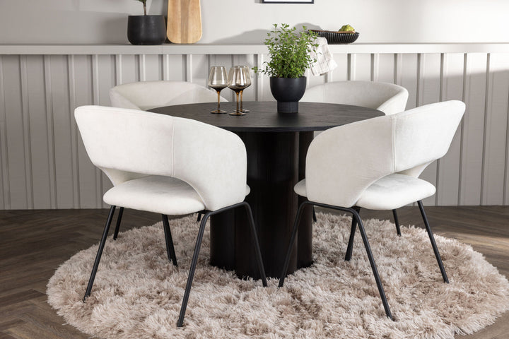 Venture Home Olivia Dining Table - Black / Black Veneer +Day Dining Chair - Matte black / White Linen _4