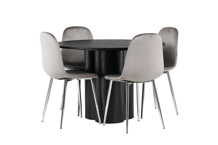 Venture Home Olivia Dining Table - Black / Black Veneer +Eva Dining Chair - Light grey / Light grey Velvet _4