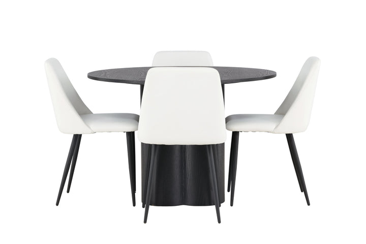 Venture Home Olivia Dining Table - Black / Black Veneer +Night Dining Chair - Black / White PU _4