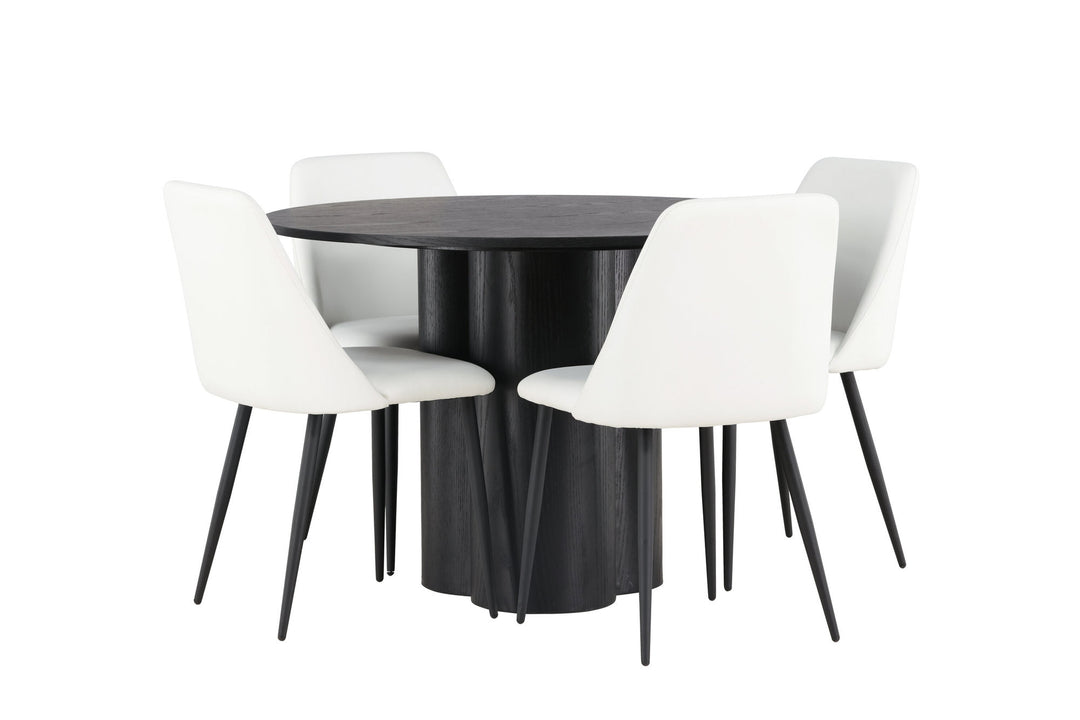 Venture Home Olivia Dining Table - Black / Black Veneer +Night Dining Chair - Black / White PU _4
