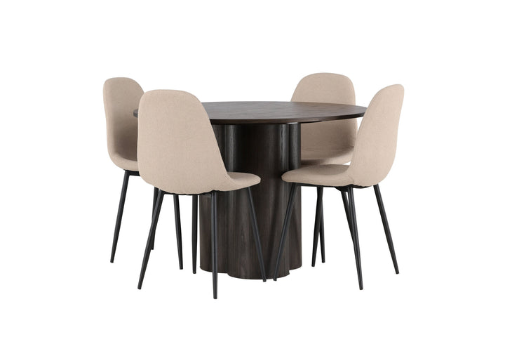 Venture Home Olivia Dining Table - Mocca / Mocca Veneer +Polar Dining Chair - Black / Beige Boucle _4