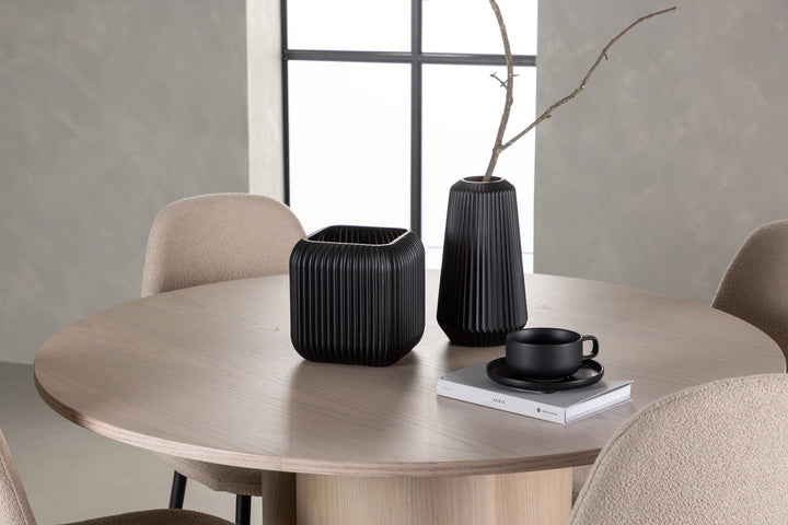 Venture Home Olivia Dining Table - White Wash Veneer +Polar Dining Chair - Black / Beige Boucle _4