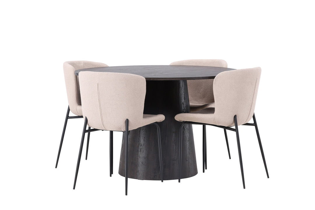Venture Home Lanzo Dining Table φ120 - Mocca/Mocca +Modesto Dining Chair - Beige / Beige Boucle _4