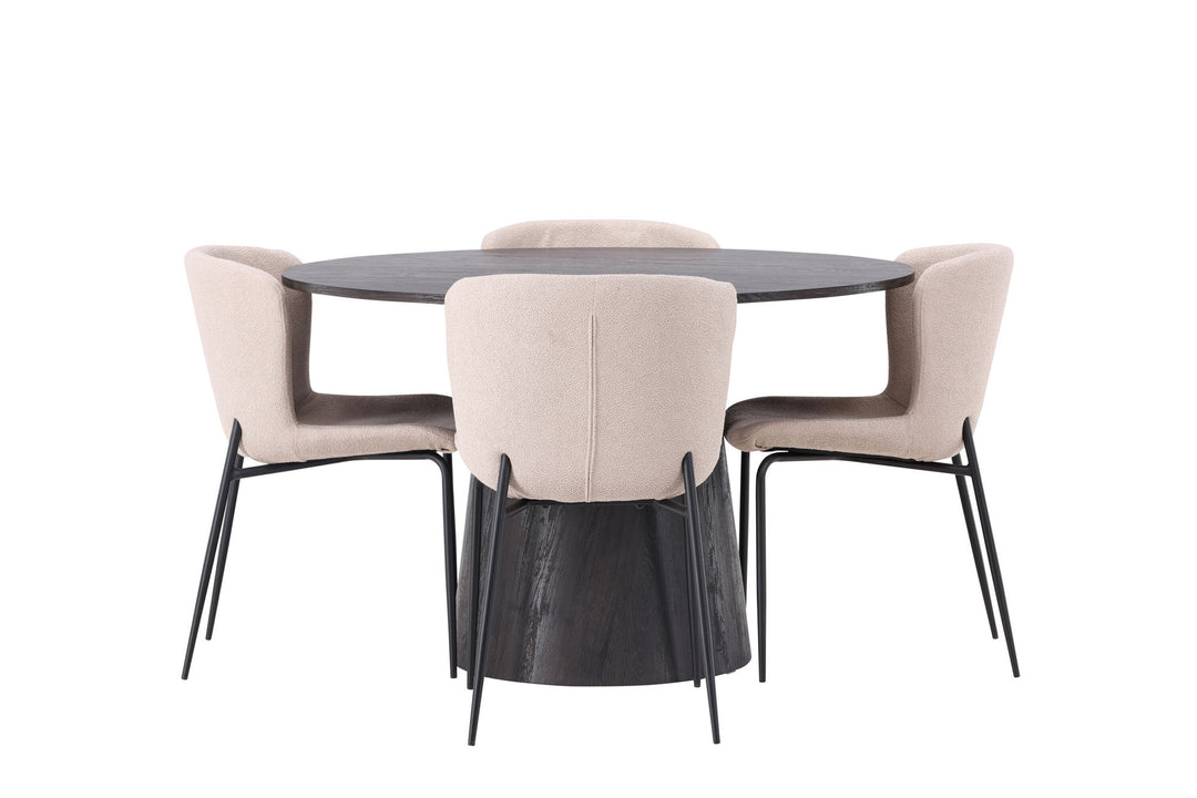 Venture Home Lanzo Dining Table φ120 - Mocca/Mocca +Modesto Dining Chair - Beige / Beige Boucle _4