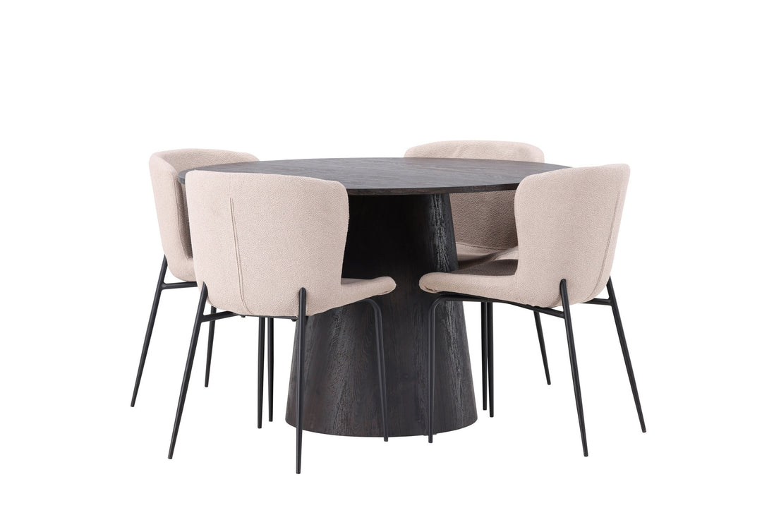 Venture Home Lanzo Dining Table φ120 - Mocca/Mocca +Modesto Dining Chair - Beige / Beige Boucle _4