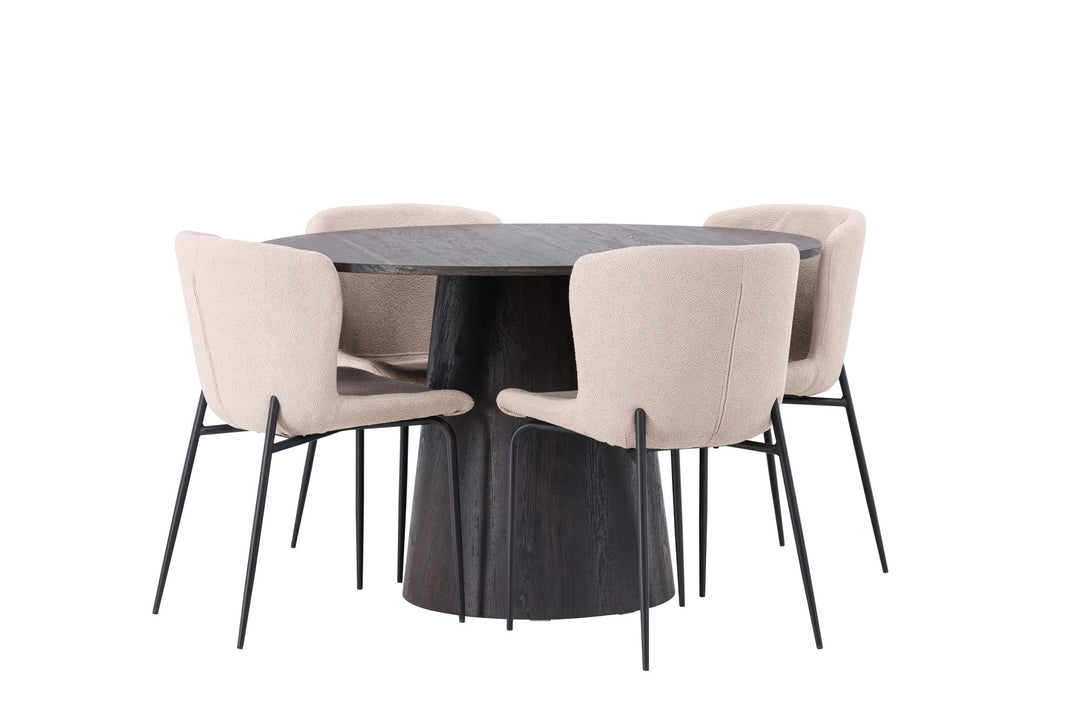 Venture Home Lanzo Dining Table φ120 - Mocca/Mocca +Modesto Dining Chair - Beige / Beige Boucle _4