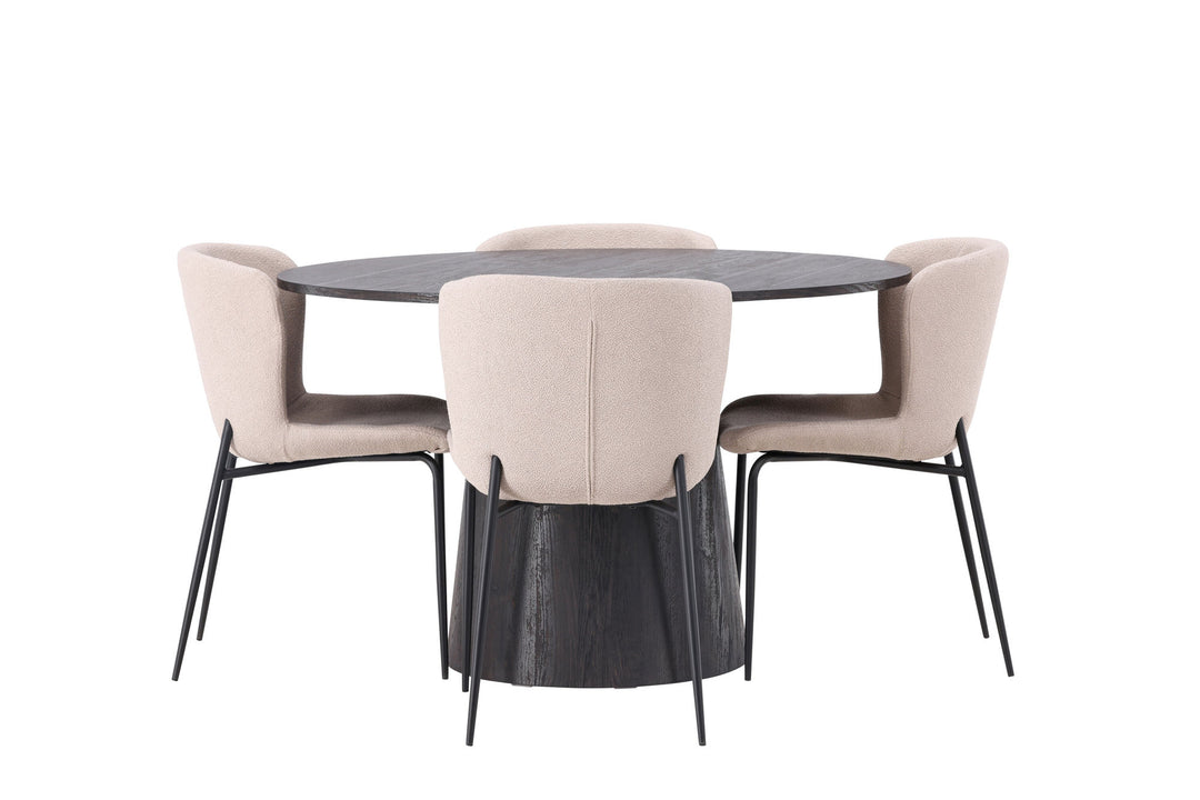 Venture Home Lanzo Dining Table φ120 - Mocca/Mocca +Modesto Dining Chair - Beige / Beige Boucle _4