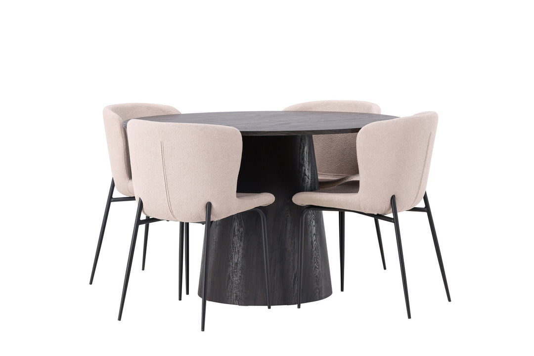 Venture Home Lanzo Dining Table φ120 - Mocca/Mocca +Modesto Dining Chair - Beige / Beige Boucle _4