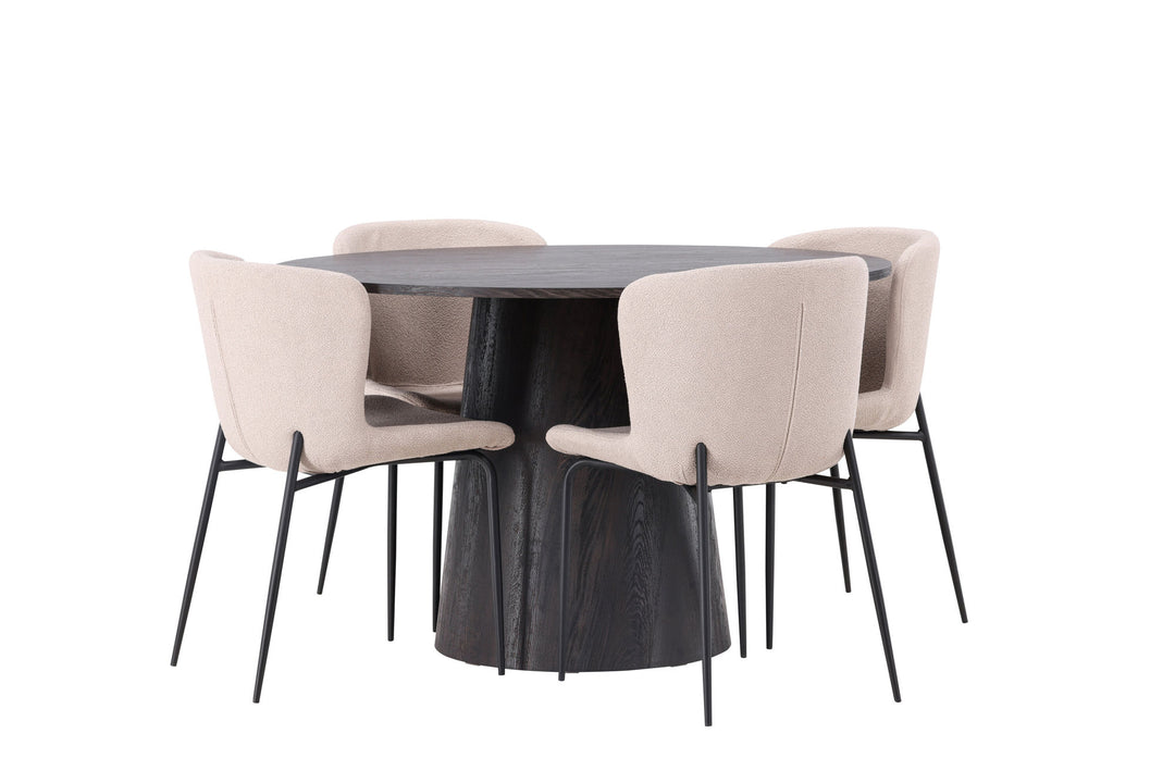 Venture Home Lanzo Dining Table φ120 - Mocca/Mocca +Modesto Dining Chair - Beige / Beige Boucle _4