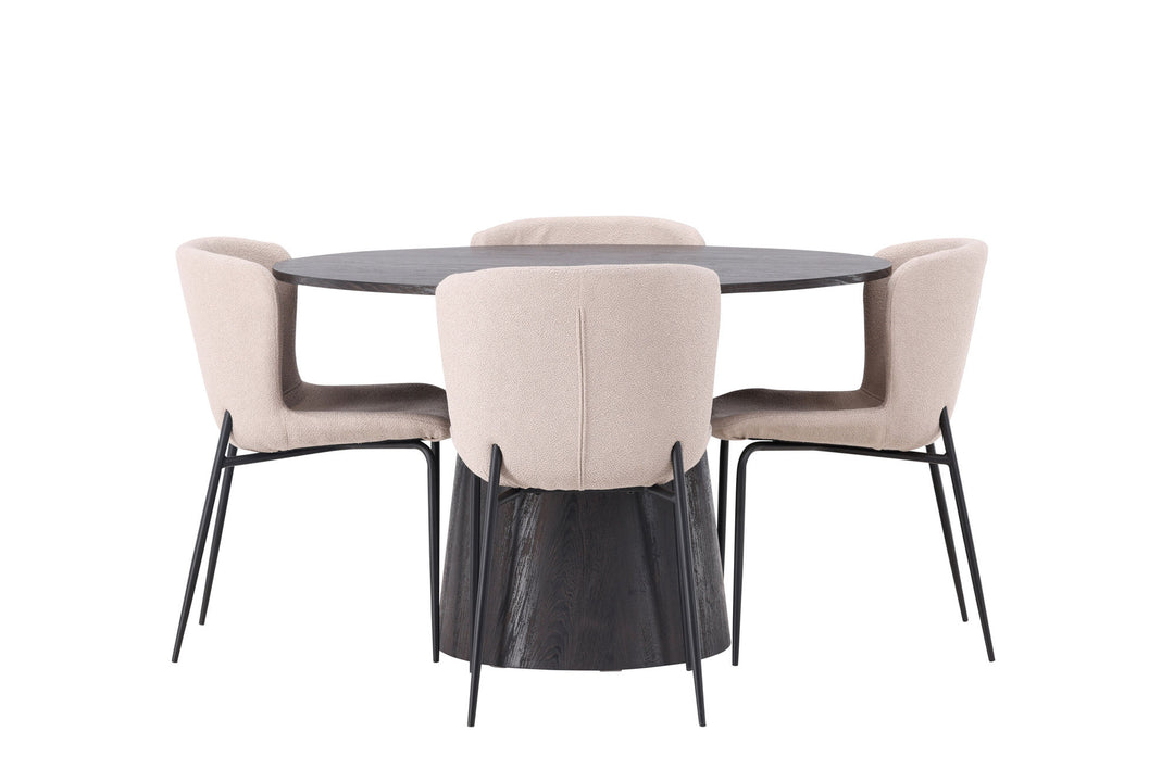 Venture Home Lanzo Dining Table φ120 - Mocca/Mocca +Modesto Dining Chair - Beige / Beige Boucle _4