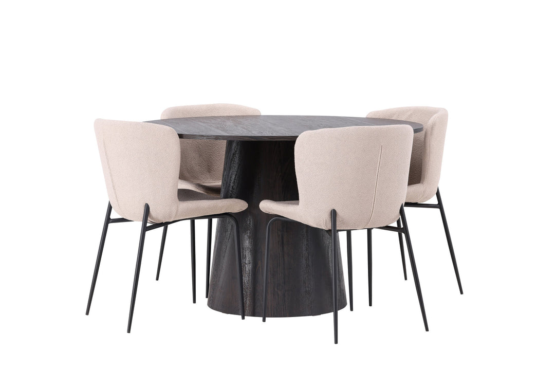 Venture Home Lanzo Dining Table φ120 - Mocca/Mocca +Modesto Dining Chair - Beige / Beige Boucle _4