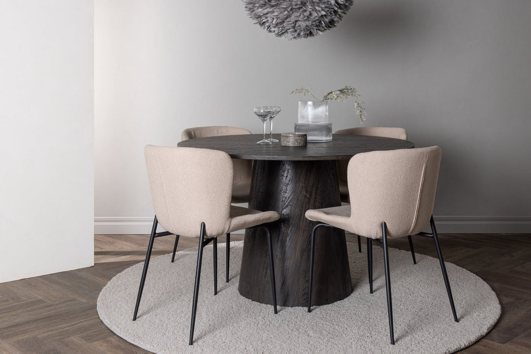 Venture Home Lanzo Dining Table φ120 - Mocca/Mocca +Modesto Dining Chair - Beige / Beige Boucle _4