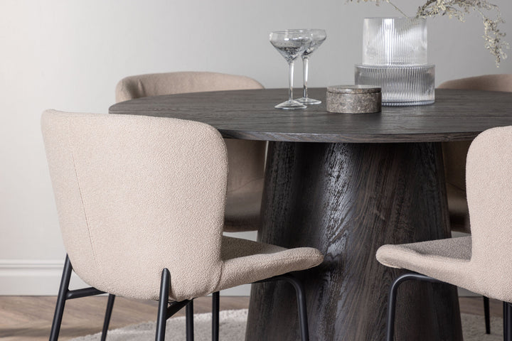 Venture Home Lanzo Dining Table φ120 - Mocca/Mocca +Modesto Dining Chair - Beige / Beige Boucle _4