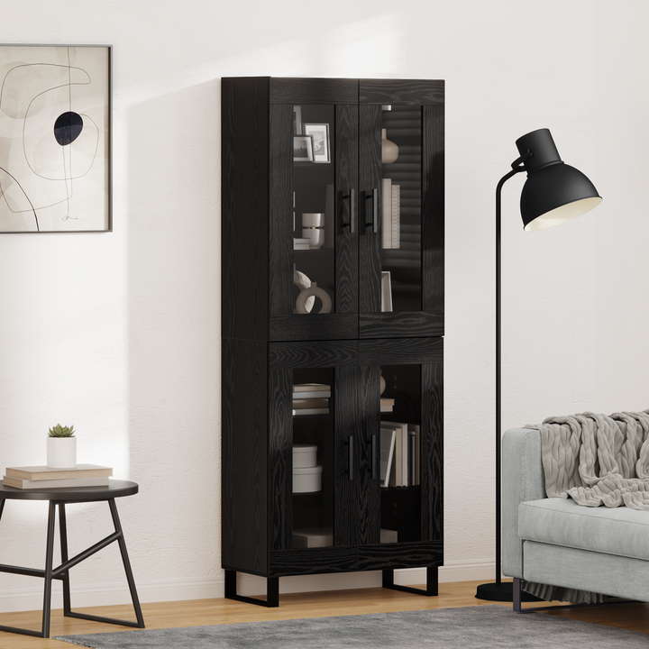 Highboard 2 pcs Sort eg Ingeniørtræ og glas