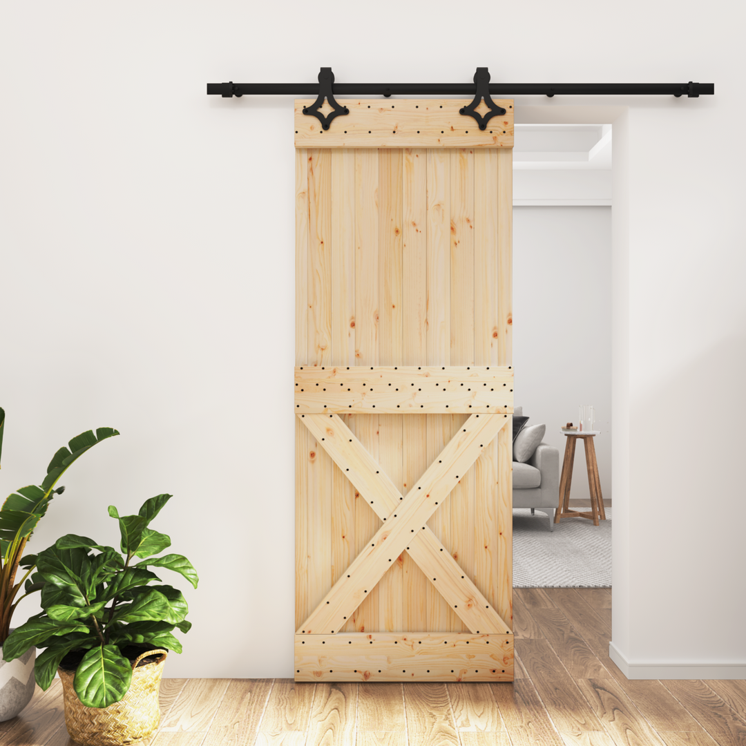 Skydedør Naturfarvet og sort 80 x 210 cm Massivt Fyrretræ