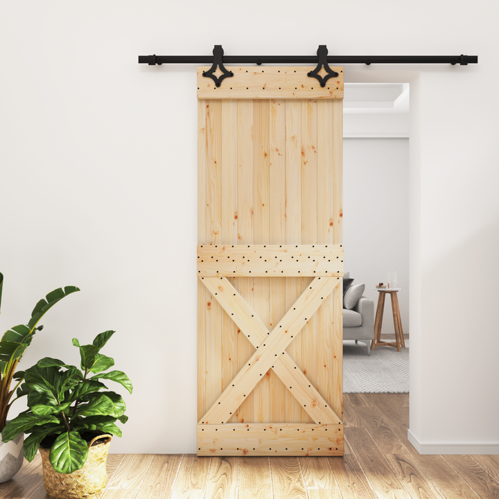 Skydedør Naturfarvet og sort 80 x 210 cm Massivt Fyrretræ