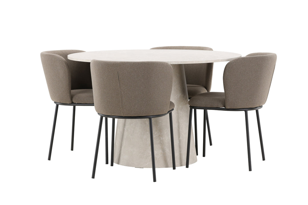 Venture Home Lanzo Table - Beige with 4 Edina Chair - Black / Brown